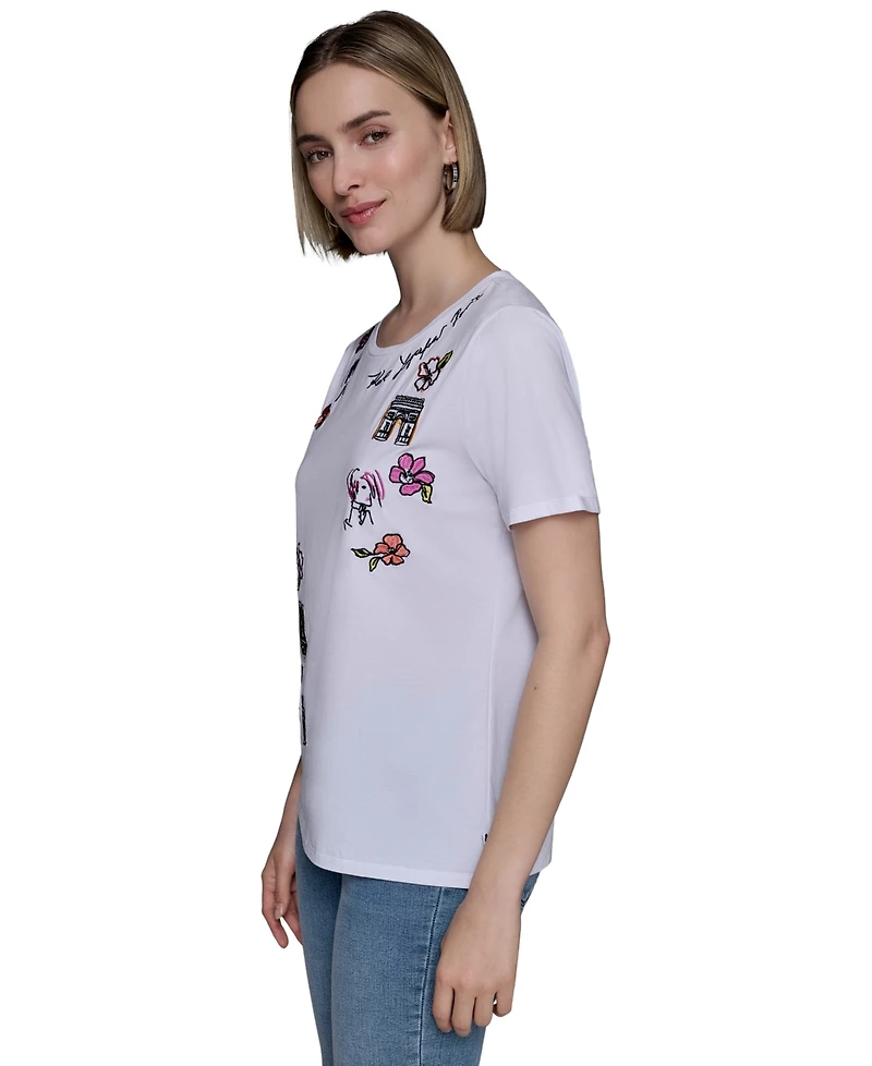 Karl Lagerfeld Paris Women's Embroidered Graphic T-Shirt