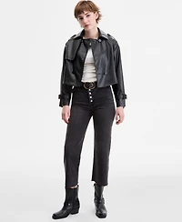 CoffeeShop Juniors' Cropped Faux-Leather Belted Trench Coat