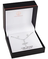 Giani Bernini Cubic Zirconia Cross Pendant Necklace & Stud Earrings Set in Sterling Silver, Exclusively at Macy's