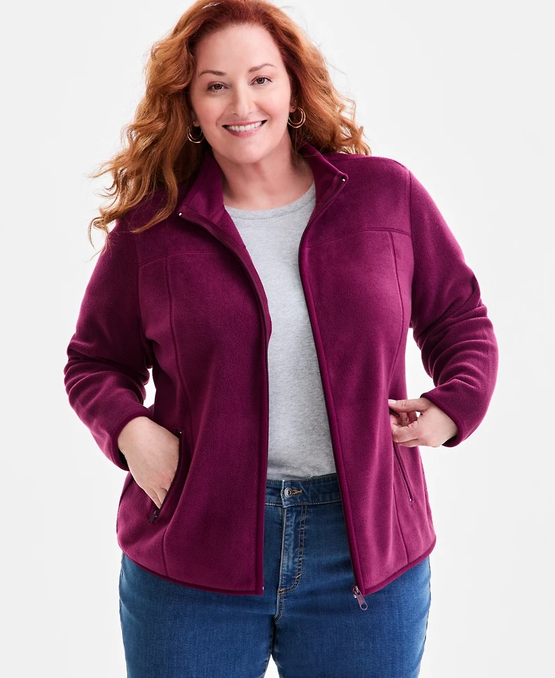 Style & Co Plus Solid Polar Fleece Zip-Front Jacket, Exclusively at Macy's