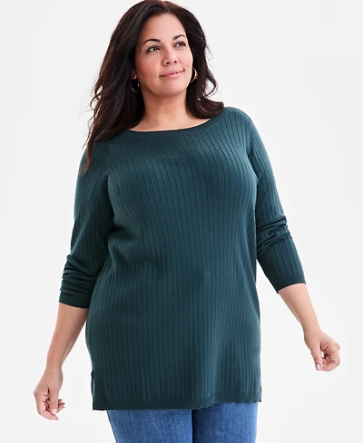Style & Co Plus Solid Long-Sleeve Sweater, Macy's Exclusive