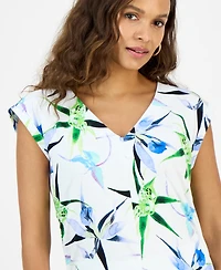 I.n.c. International Concepts Petite Cotton Printed V-Neck Top, Exclusively at Macy's