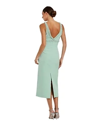 Mac Duggal Women's Crepe Fitted Midi Dress With Bow And Beaded Trim