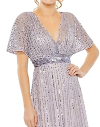 Mac Duggal Women's A Line Embellished Short Sleeve Dress