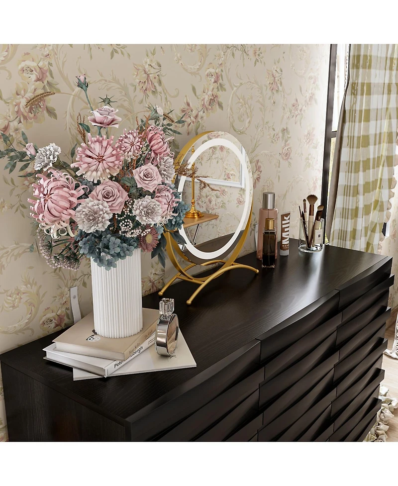 Nightstand with three cabinet doors, Side table with embossed pattern, wood end table, Bedside table for bedrooms, living rooms, offices