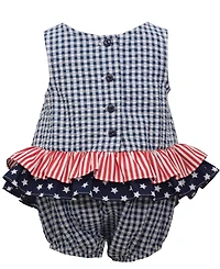 Bonnie Baby Girls Americana Seersucker Check Bubble Romper