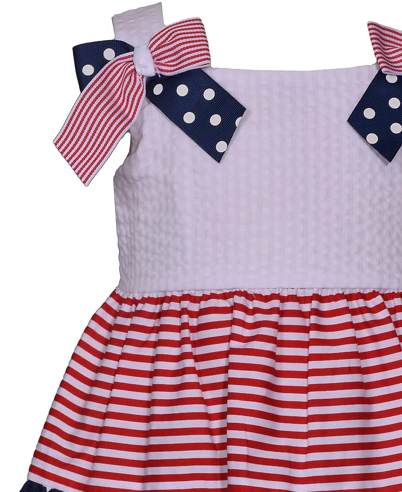 Bonnie Baby Girls Americana Mixed Print Bow Shoulder Dress