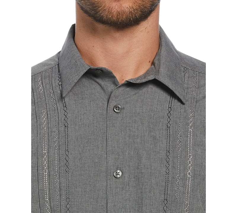 Cubavera Men's Geo Embroidered Panel Chambray Shirt