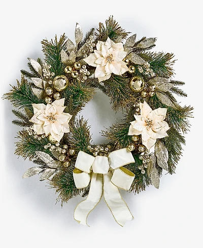 Holiday Lane Opulence Floral And Bow Wreath, Macy's Exclusive