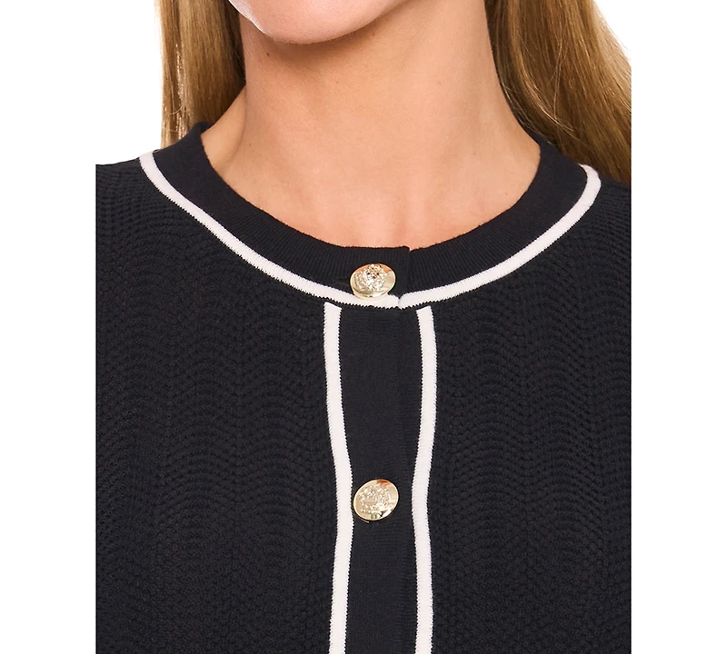CeCe Women's Long-Sleeve Cardigan With Contrast Trim