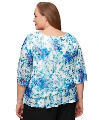 Alex Evenings Plus Printed Chiffon 3/4-Sleeve Blouse