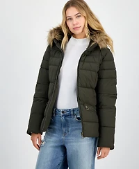 Maralyn & Me Juniors' Faux-Fur Hooded Puffer Coat