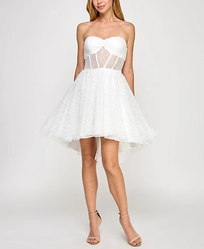 pear culture Juniors' Strapless Lace High-Low Dress