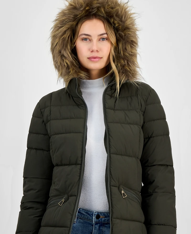 Maralyn & Me Juniors' Faux-Fur Hooded Puffer Coat