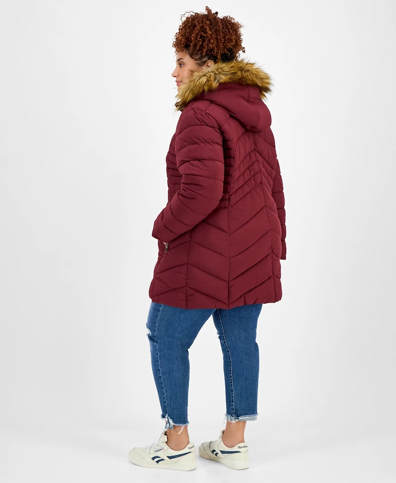 Maralyn & Me Juniors' Plus Size Faux-Fur Hooded Puffer Coat