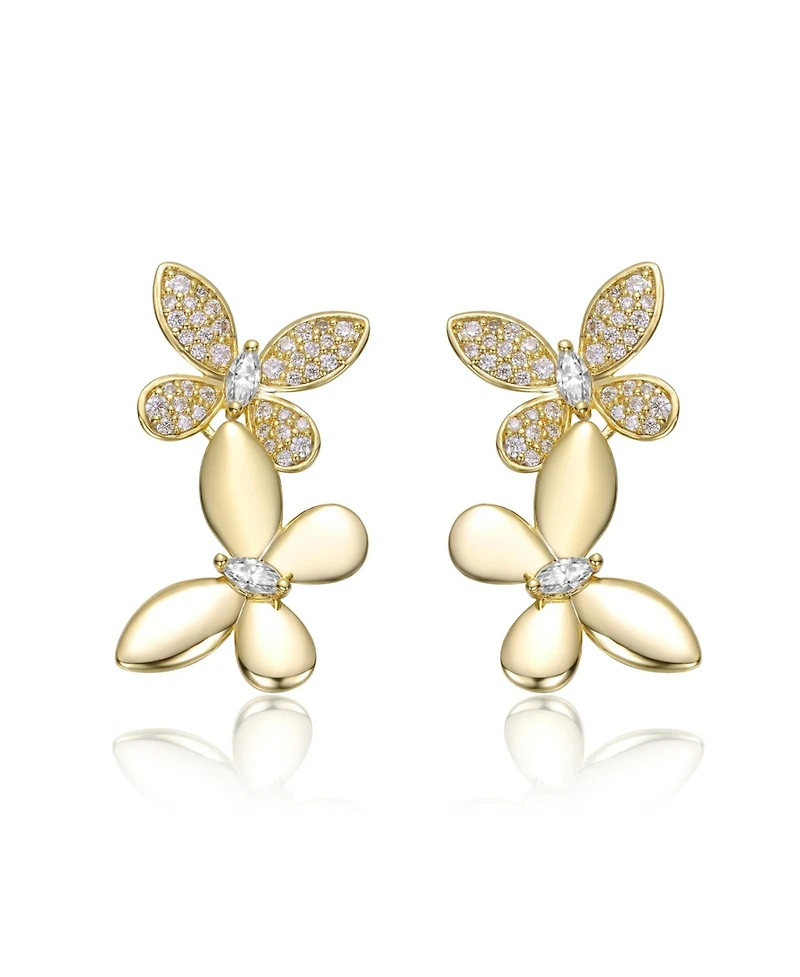 14K Gold Plated with Clear Cubic Zirconia Accents Butterfly Earrings