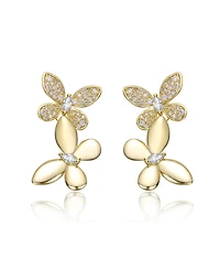 14K Gold Plated with Clear Cubic Zirconia Accents Butterfly Earrings