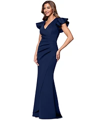Xscape Petite V-Neck Ruffle Sheath Gown
