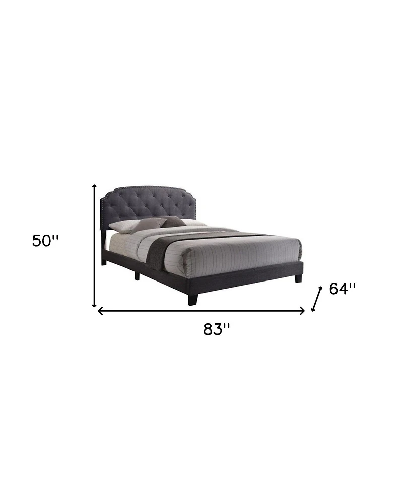Chic Tufted Linen Bed with Nailhead Accents – Stylish Bedroom Furniture