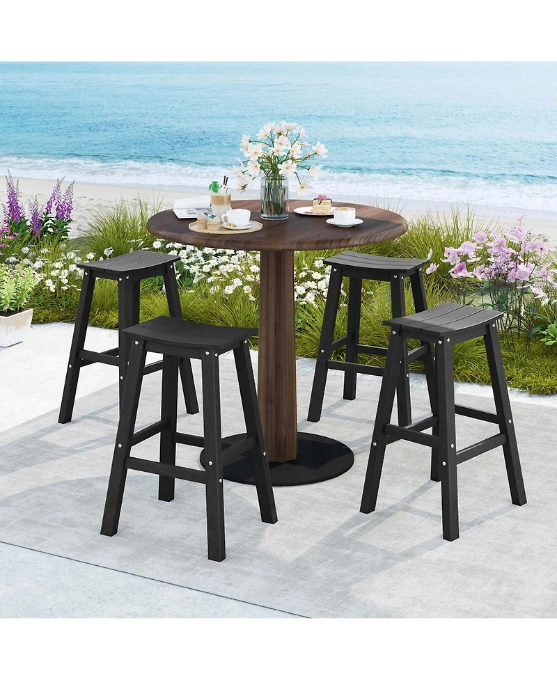 29" Patio Bar Stool Set of 2 with Curved Seat & Footrests for Backyard Outdoor