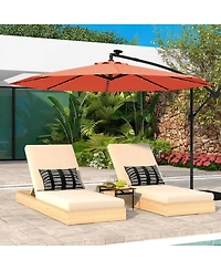 Gymax 10 ft Patio Offset Umbrella w/ Solar Lights Deck Umbrella w/ Easy Tilt Adjustment