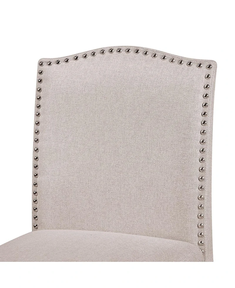 Set of 2 Upholstered Barstools with Nailhead Trim Cushioned Back and Seat Solid Wood Legs and Footrest for Kitchen or Dining Room-The Pop Home