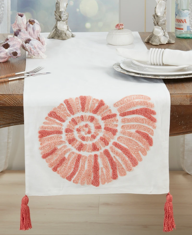 Saro Lifestyle Coastal Embroidered Seashell Table Runner, 16" x 72"