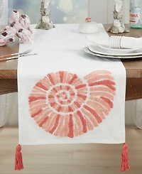 Saro Lifestyle Coastal Embroidered Seashell Table Runner, 16" x 72"
