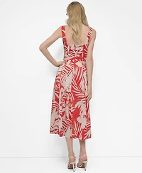 Dkny Women's Printed V-neck Belted Sleeveless Dress