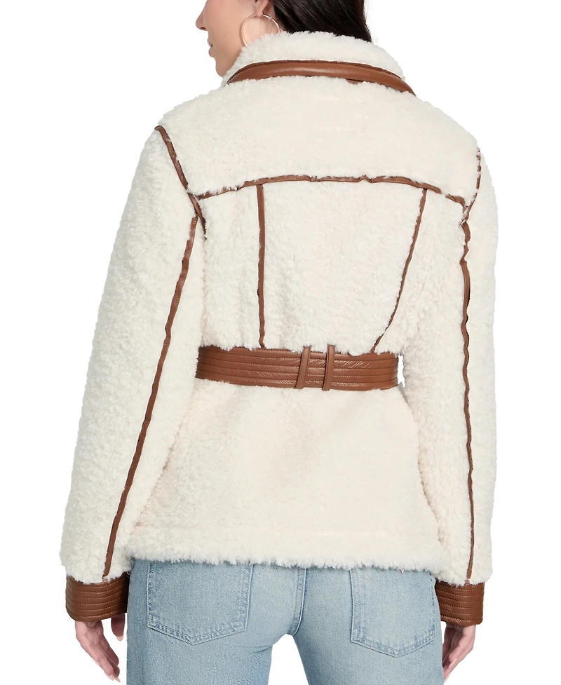 Guess Women's Belted Faux-Shearling Coat