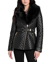 Guess Women's Quilted Faux-Fur-Collar Faux-Leather Jacket