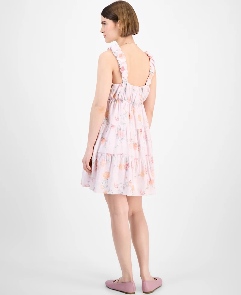 Pink Rose Juniors' Bubble-Strap Tiered Mini Dress