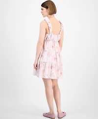 Pink Rose Juniors' Bubble-Strap Tiered Mini Dress