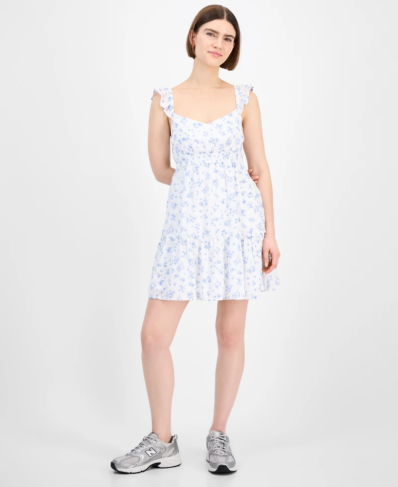 Pink Rose Juniors' Flutter-Sleeve Floral-Print Mini Dress