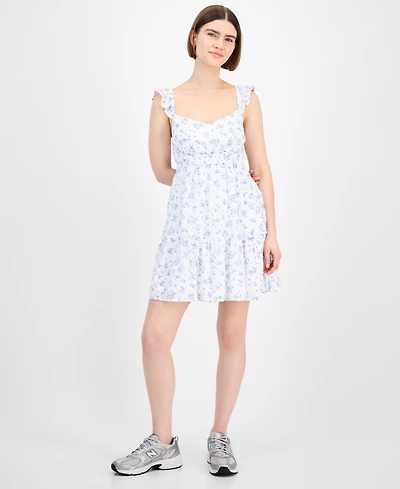 Pink Rose Juniors' Flutter-Sleeve Floral-Print Mini Dress