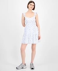 Pink Rose Juniors' Flutter-Sleeve Floral-Print Mini Dress