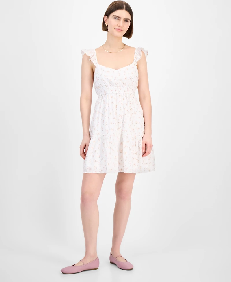 Pink Rose Juniors' Flutter-Sleeve Floral-Print Mini Dress