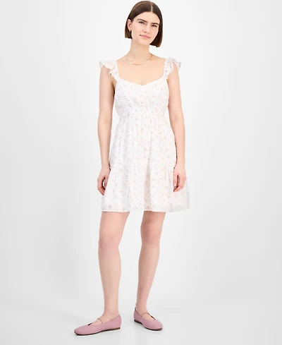 Pink Rose Juniors' Flutter-Sleeve Floral-Print Mini Dress
