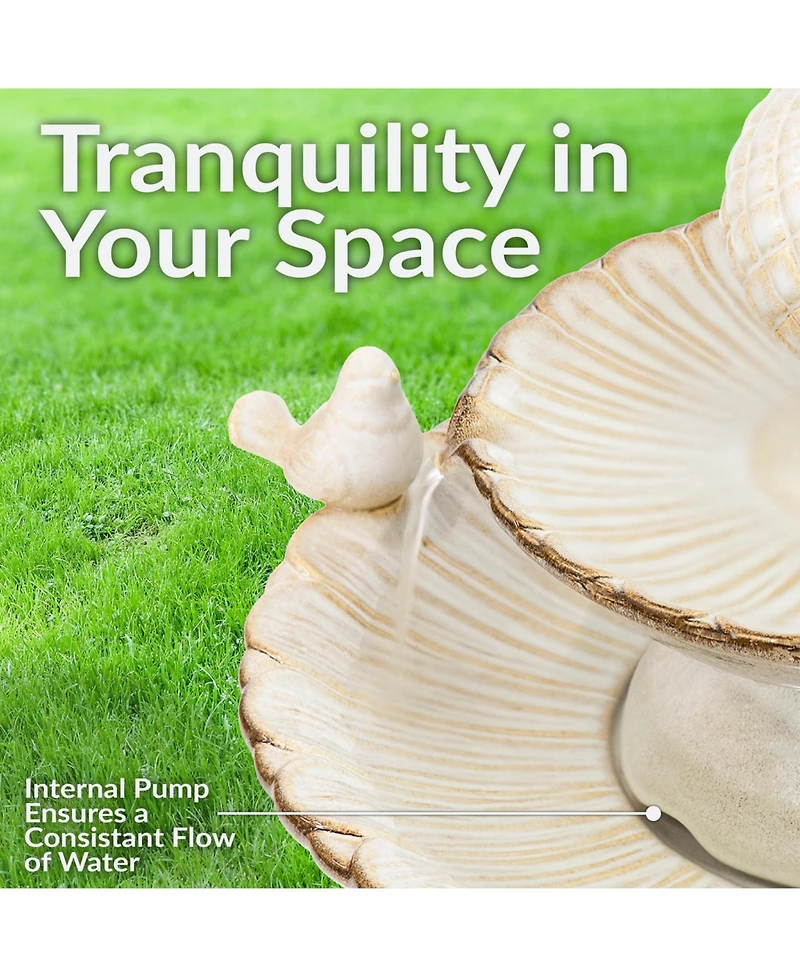 27"H Electric Ceramic 2-Tier Resting Birds Outdoor Water Fountain