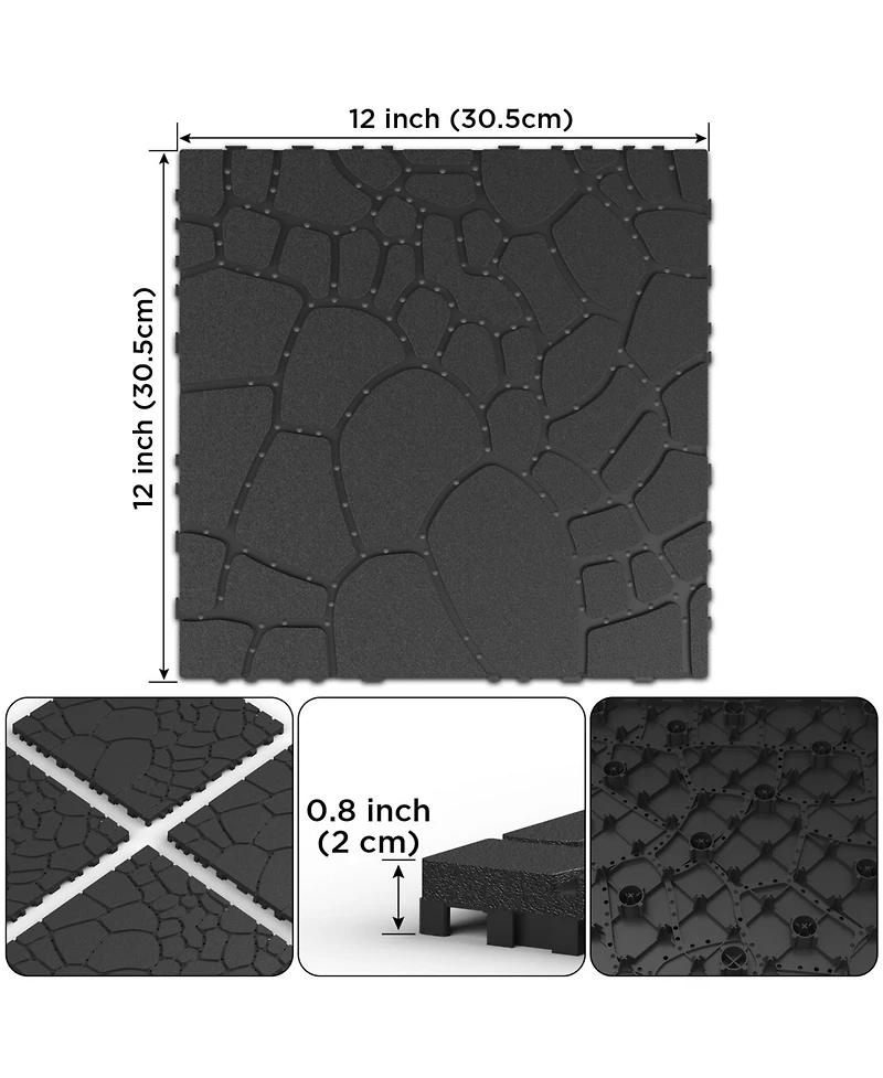Streamdale 12" Patio Deck Tiles, Diy Interlocking, Easy Install, 44pcs, Dark Gray
