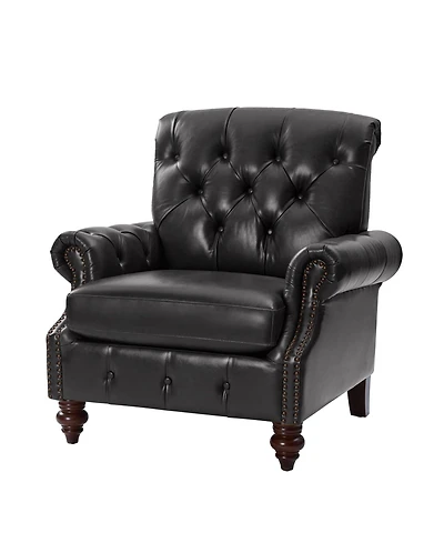 Traditional Vivian Genuine Leather Armchair with Button-tufted