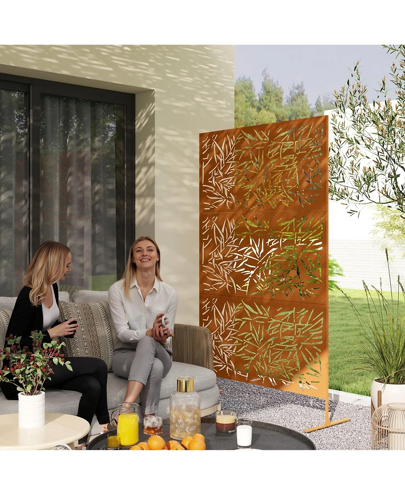Outsunny Metal Outdoor Privacy Screen Outdoor Divider Trellis Bamboo