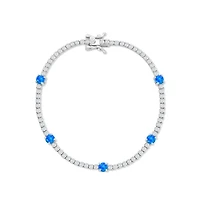 Sterling Silver, Round Blue Synthetic Opal & Cz Tennis Bracelet