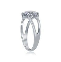 Sterling Silver Round White Inlay Synthetic Opal Open Band Ring