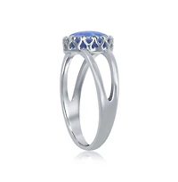 Sterling Silver Round Inlay Synthetic Opal Open Band Ring