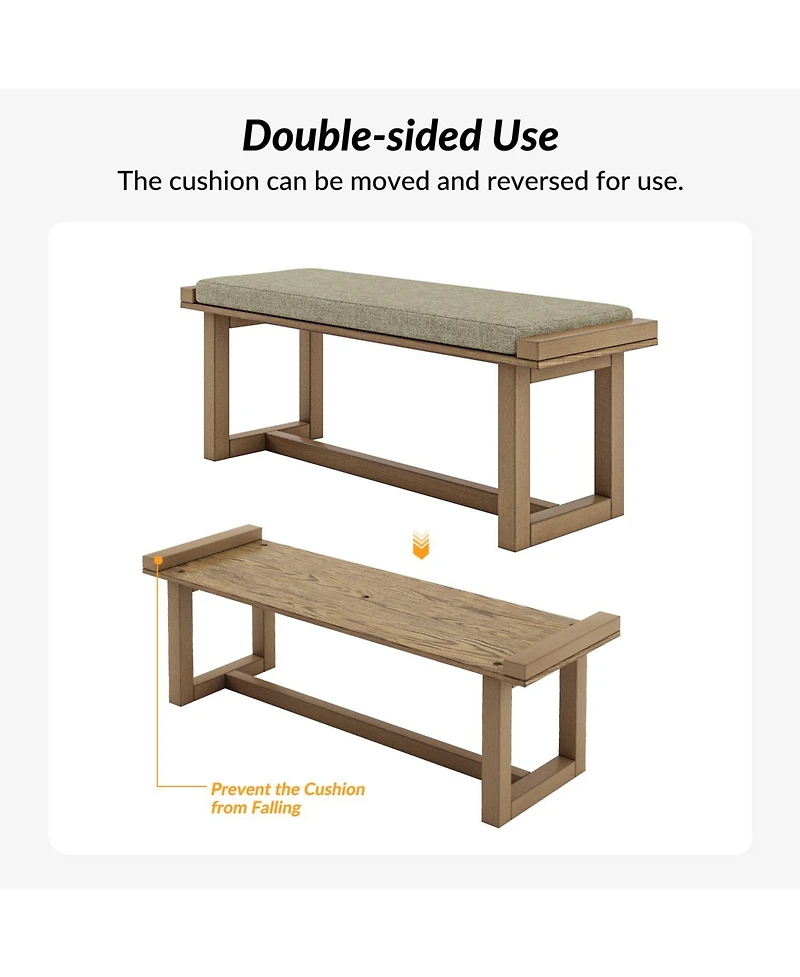 Irene Contemporary Solid Wood Dining Bench with Linen Upholstered