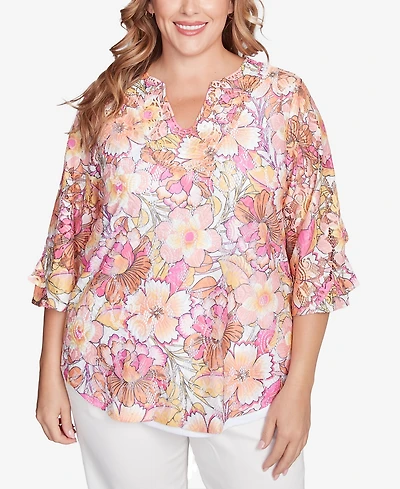 Ruby Rd. Plus Floral Printed Lace Lined Top