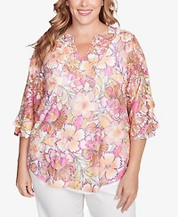 Ruby Rd. Plus Floral Printed Lace Lined Top