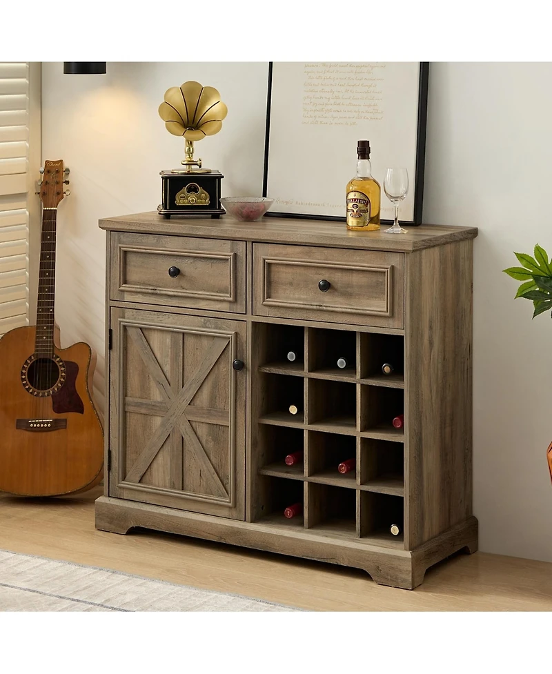 Streamdale Farmhouse Liquor Cabinet with Removable Wine Racks (Gray Wash, L39.37"W15.7"H34.65")