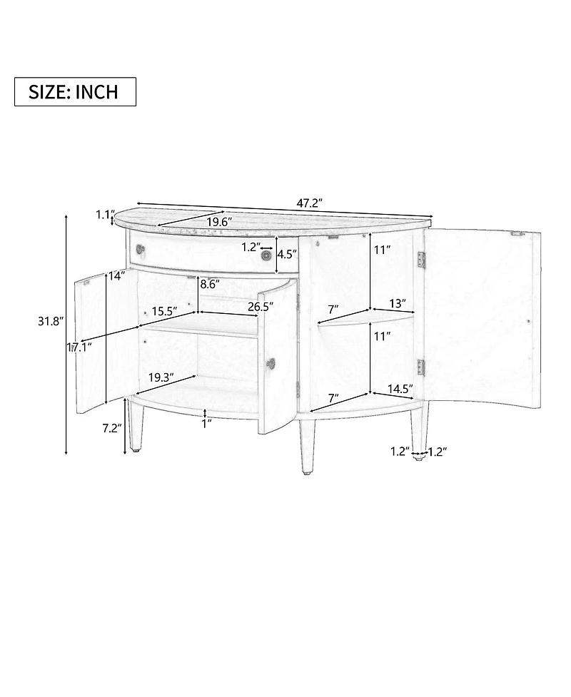 Streamdale Curved Wood Storage Cabinet with Adjustable Shelves